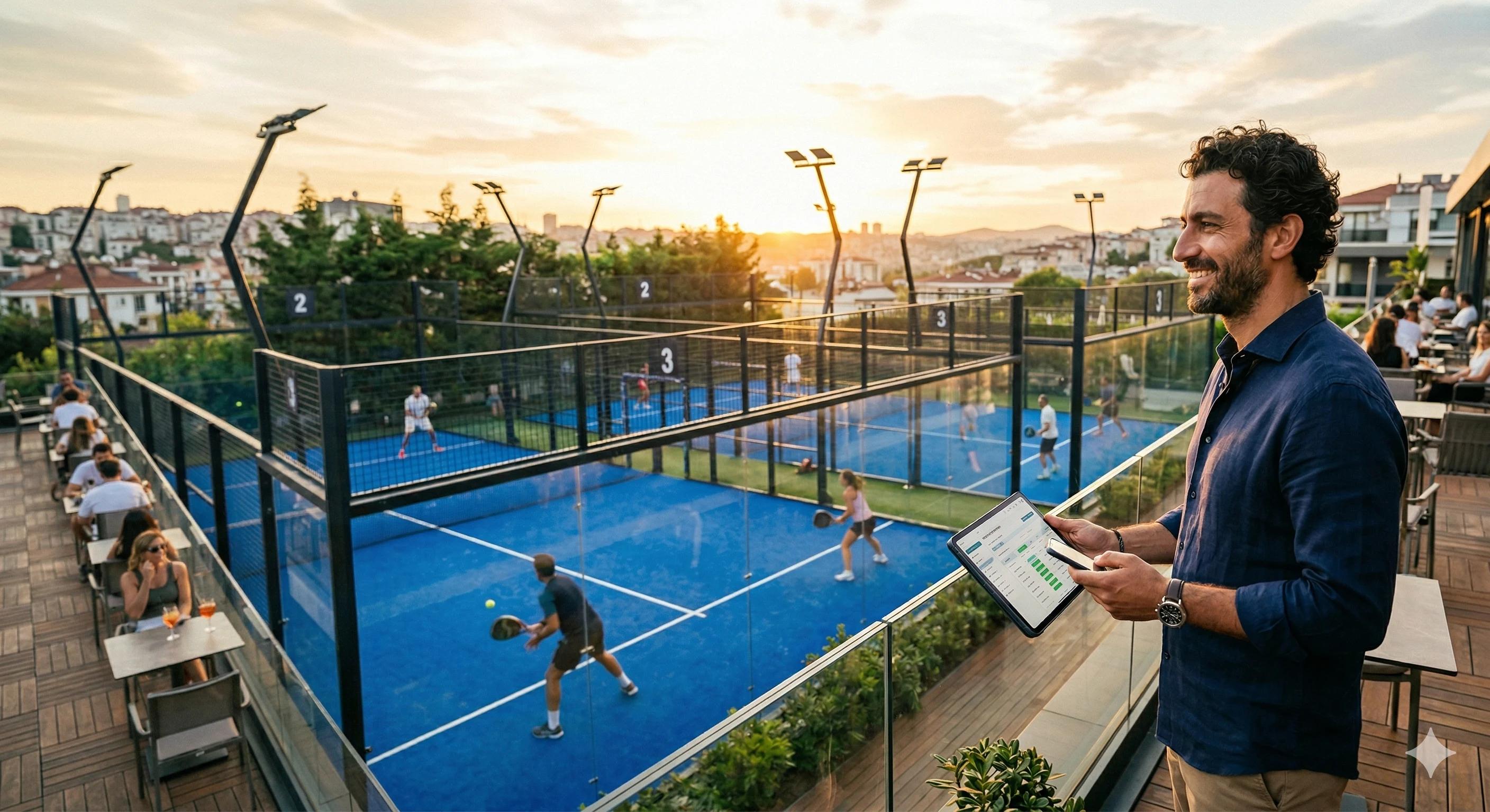 Kulüp sahibi padel kortunu yönetiyor